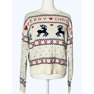 UGLY CHRISTMAS SWEATER REINDEER FAIR ISLE KNIT WOMENS L GUC
